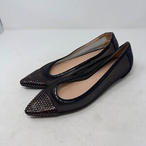 Stuart Weitzman Black Mesh Studded Pointed Toe Flats Shoes Size 9.5 Chic Modern